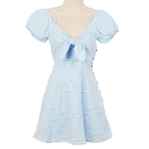 New Surf Gypsy Cold Shoulder Cut Out Smocked Eyelet Beach Cover Up Mini Dress - Picture 2 of 8